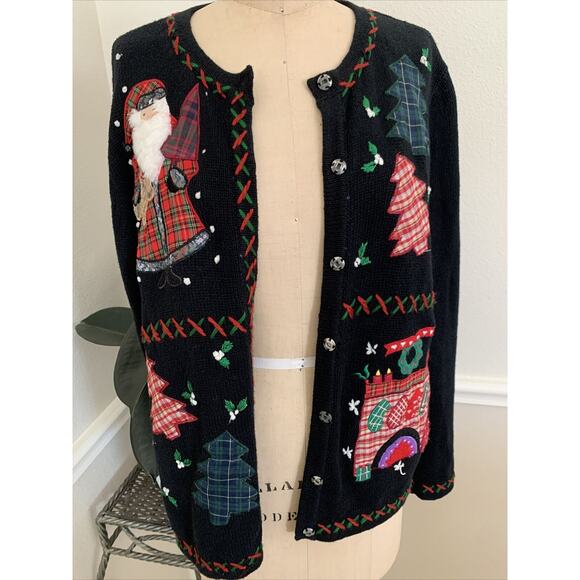 All Point By Reference Point Cardigan Winter Christmas Santa Black Size M - Picture 6 of 7
